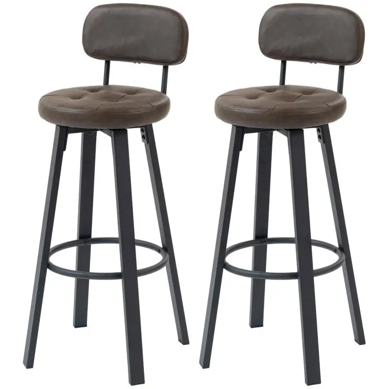 Set of 2 Swivel Bar Stools with Backrest, Dark Grey