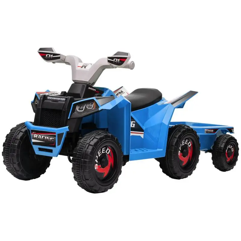 Electric Quad Bike for Kids with Trailer 6V Quad Bike for Children 18-36 Months Old with Speed ??2.5 km/h 6 Wheels Blue