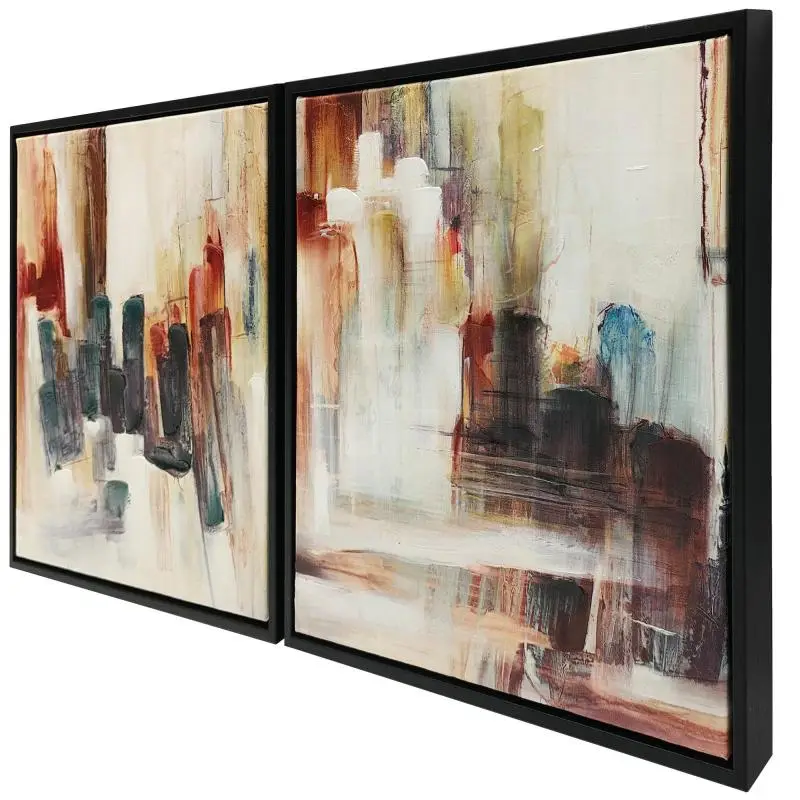 Abstract Hand-Painted Canvas Prints 40x40 cm 2 Pieces Framed Wall Art Pictures Rich Texture Multicolor