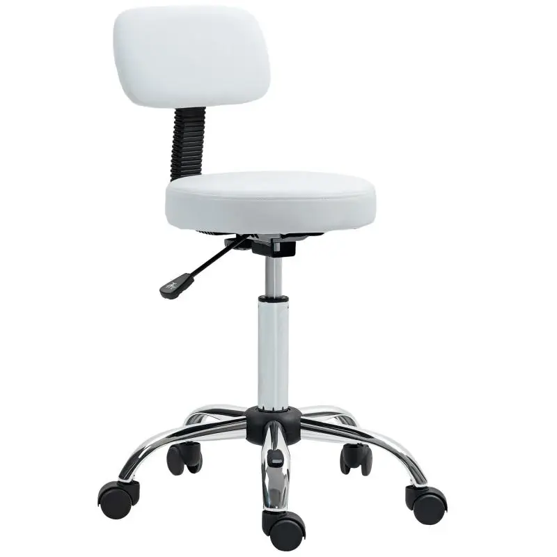 Height-Adjustable Swivel Stool with Backrest and Wheels, White