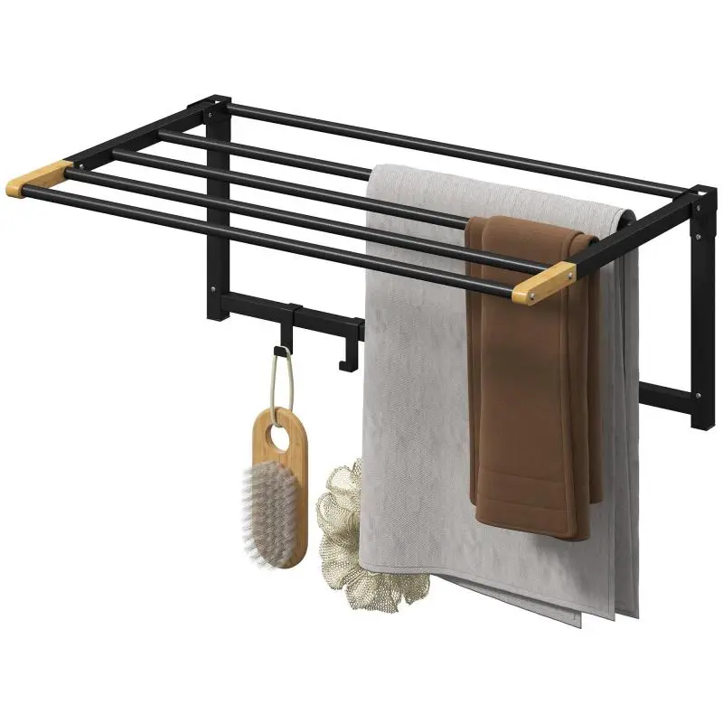 Wall-Mounted Folding Bathroom Towel Rack, 60 cm, Black