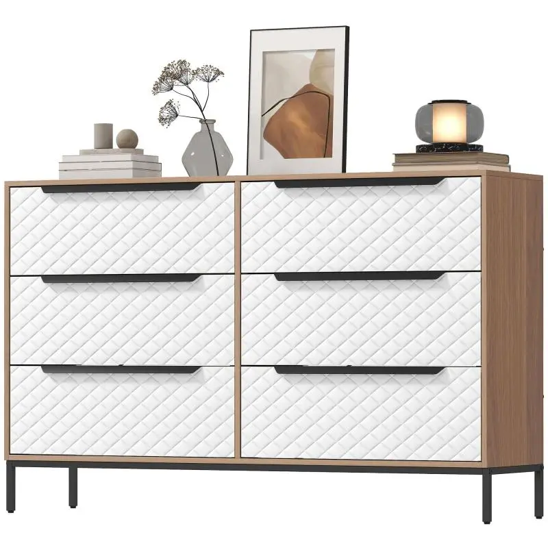 6-Drawer Fabric Chest of Drawers, Natural and White