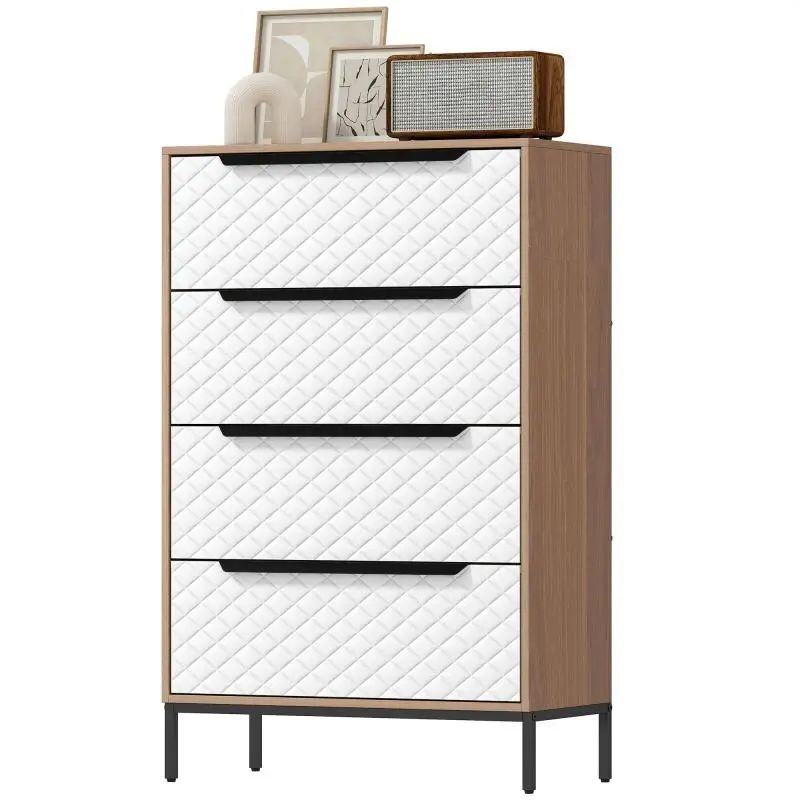 4-Drawer Fabric Chest with Diamond-Pattern Fronts