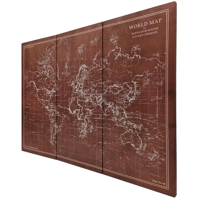 Hand-Painted World Map Triptych Canvas Wall Art