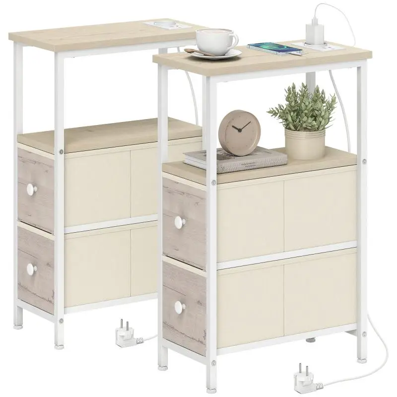 Narrow Side Tables with Charging Ports, Set of 2