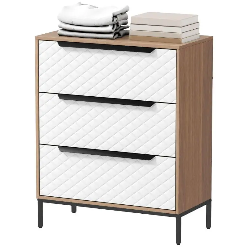 3-Drawer Fabric Chest with Diamond Fronts
