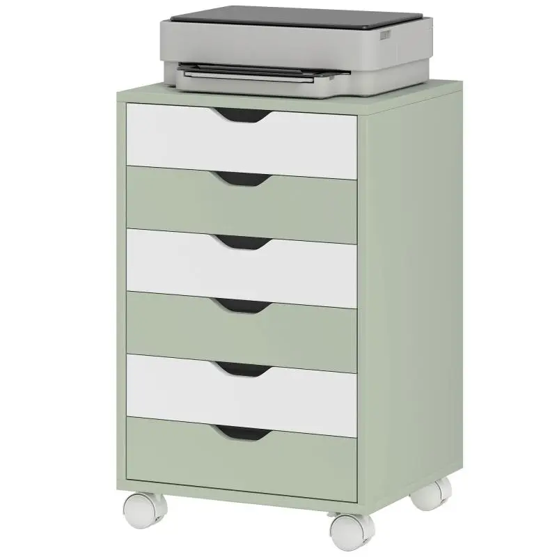 Mobile Filing Cabinet with 6 Drawers, Green