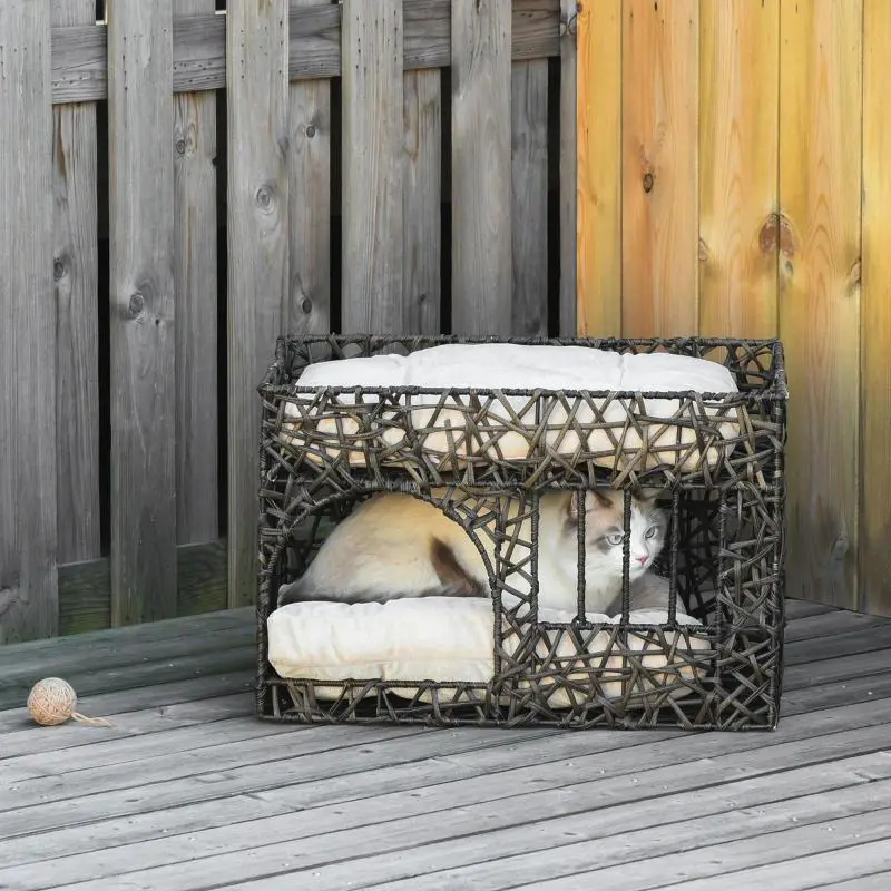 Rattan Cat Basket with 2 Cushions