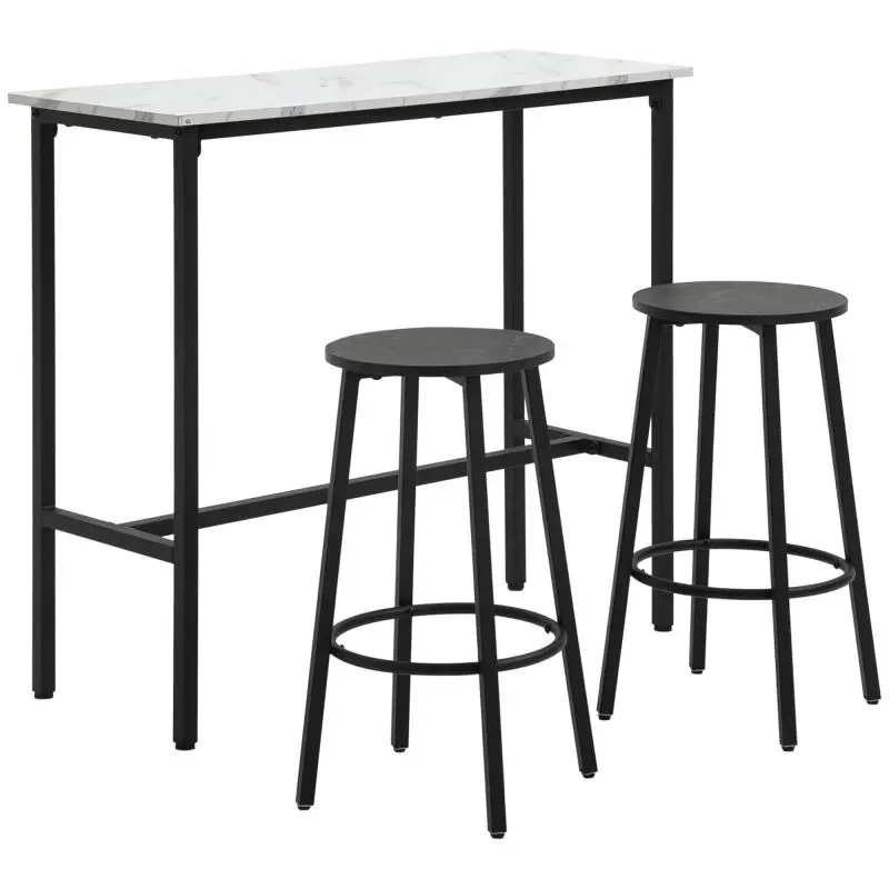 Bar Table and 2 Stools, White
