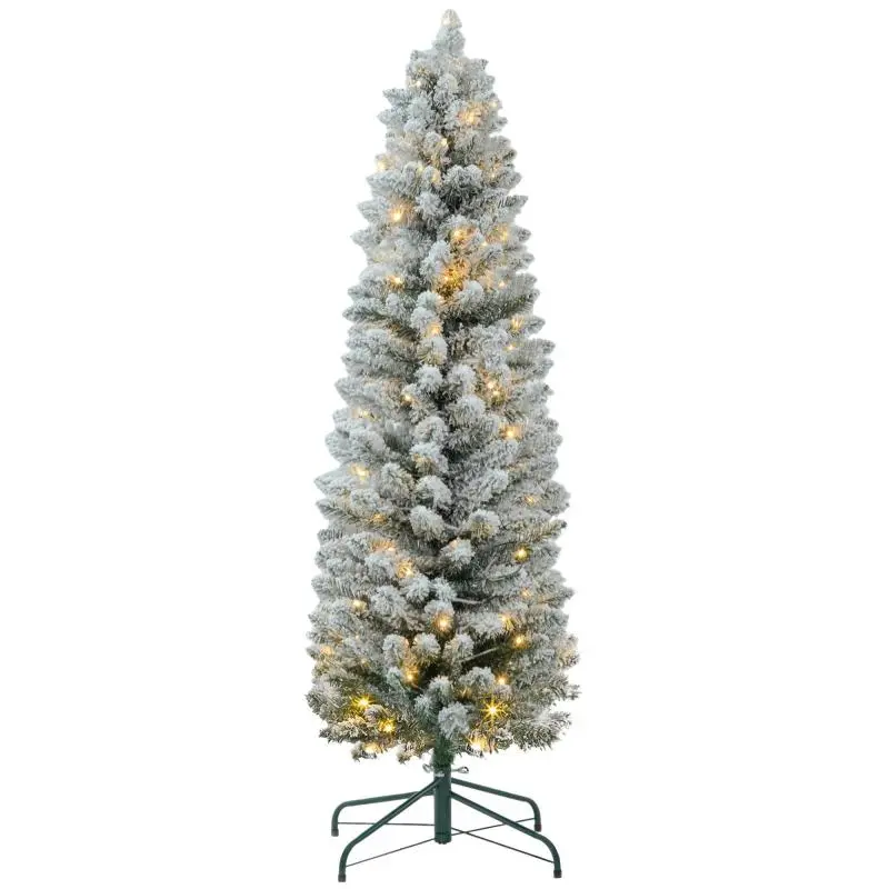 Flocked Artificial Christmas Tree with 120 LED Lights, 150 cm