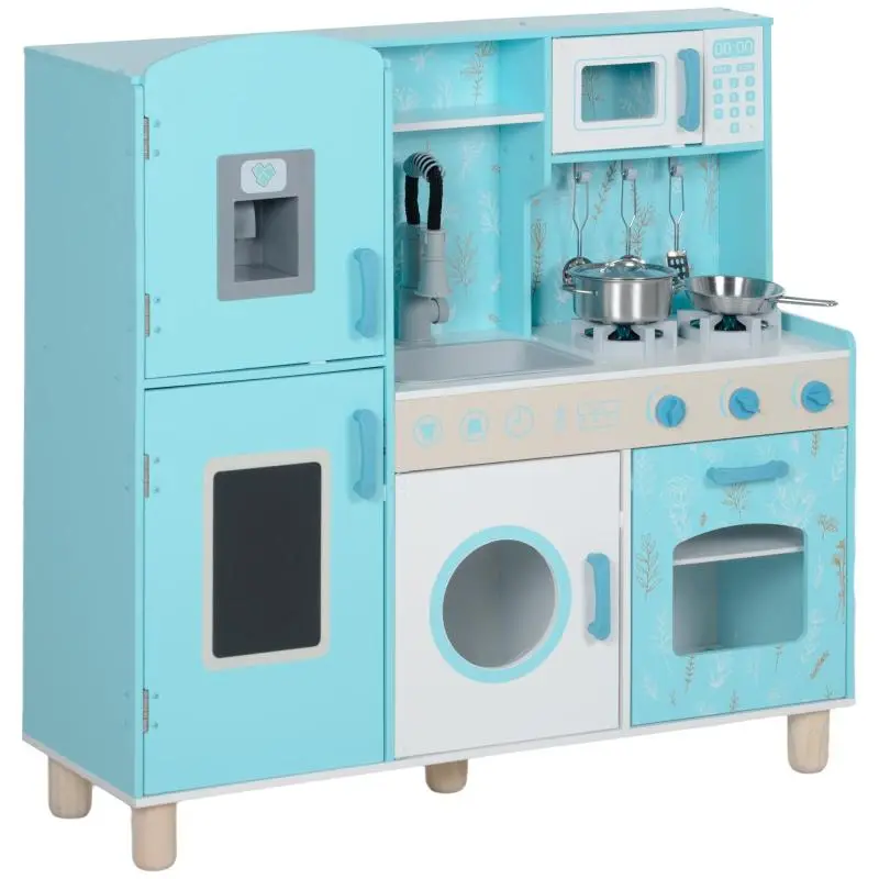 Wooden Play Kitchen for Kids with Lights and Sounds, Blue