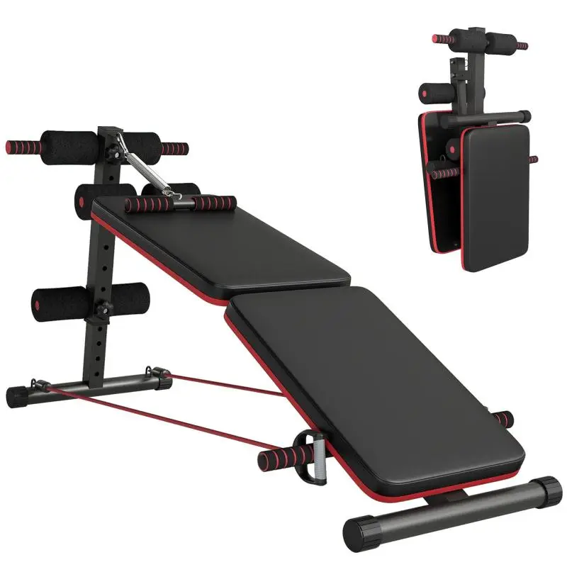 Foldable Adjustable Abdominal Bench with Resistance Bands