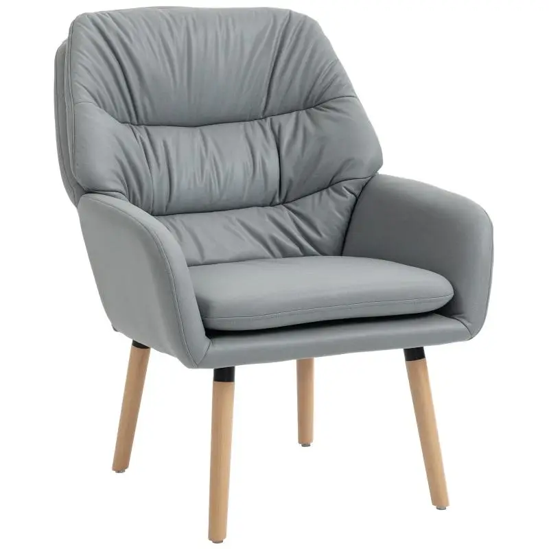 Armchair with High Double-Cushioned Backrest, Grey