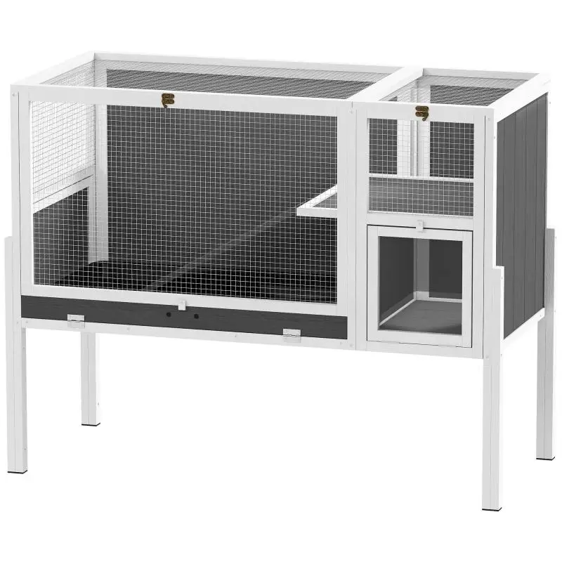 Indoor Rabbit and Hamster Cage with Pull-Out Tray, Grey