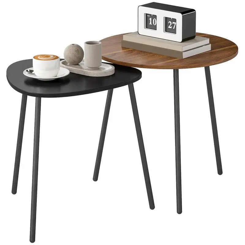 Set of 2 Stackable Coffee Tables, Walnut and Black