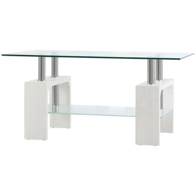 Glass and Wood Coffee Table with Lower Shelf