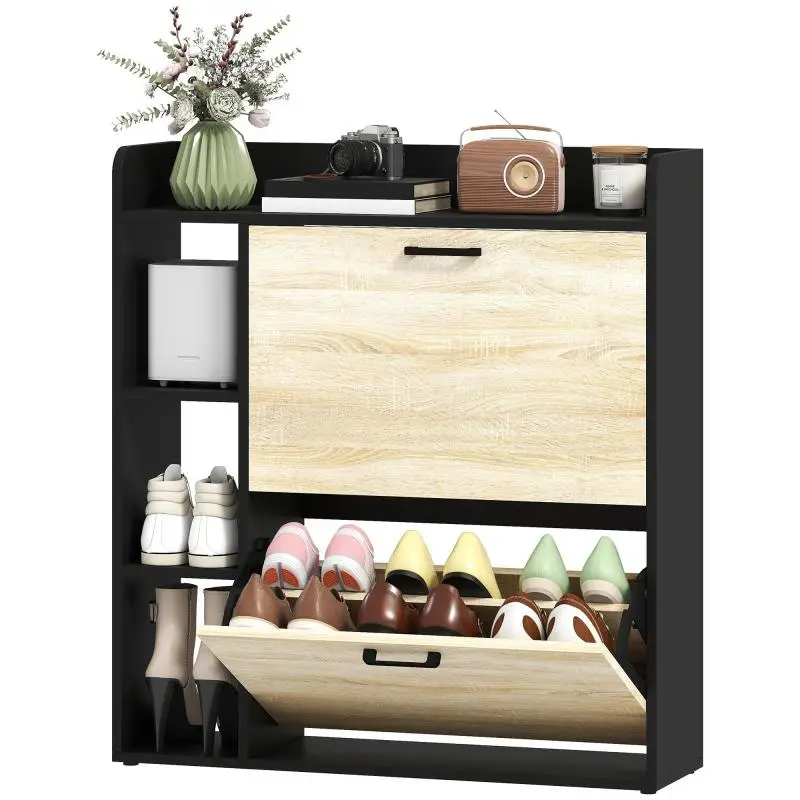 Slim Shoe Cabinet with 2 Tilt-Out Drawers
