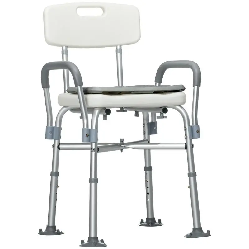 Height-Adjustable Shower Chair with Armrests and Removable Cushion 53.5x52x80-90 cm, White