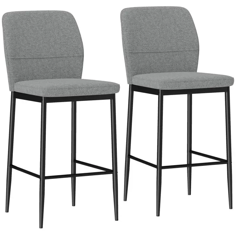 Set of 2 Velvet Bar Stools with Backrest, Grey