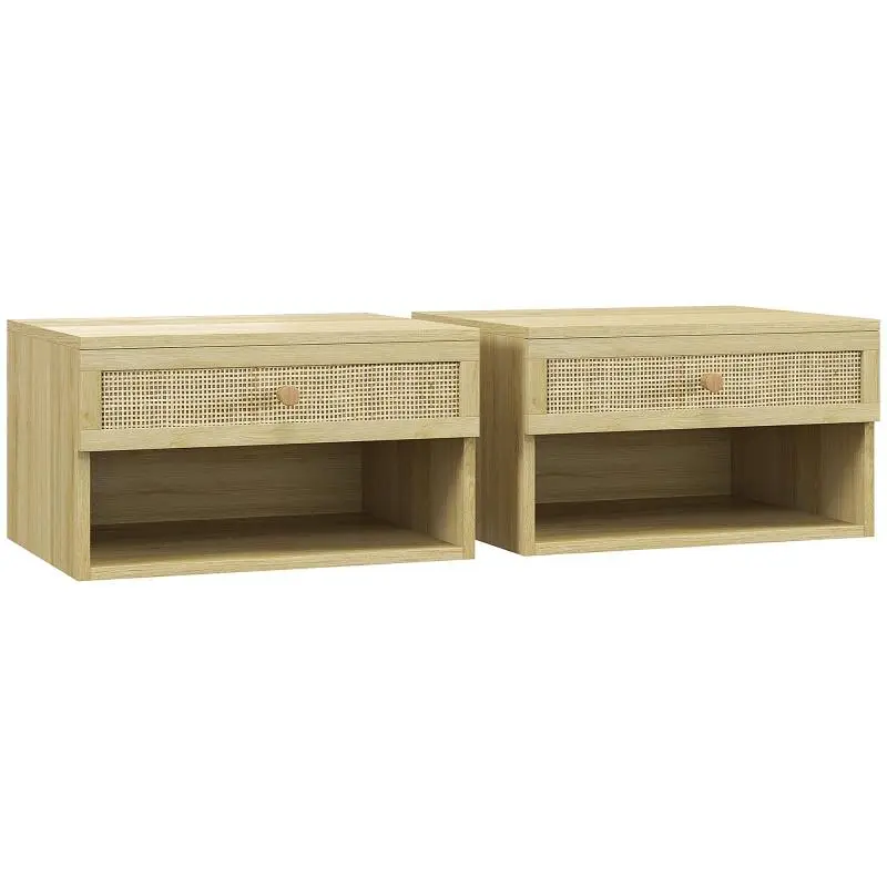 Set of 2 Bedside Tables with Drawer and Shelf