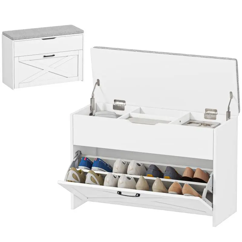Shoe Bench with Folding Drawer, 8 Pairs