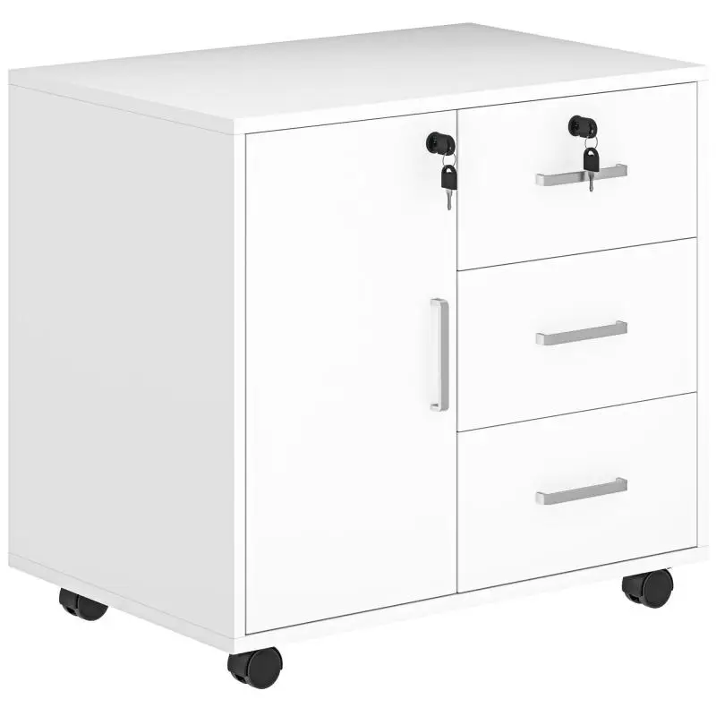 3-Drawer Office Filing Cabinet with Cupboard, White