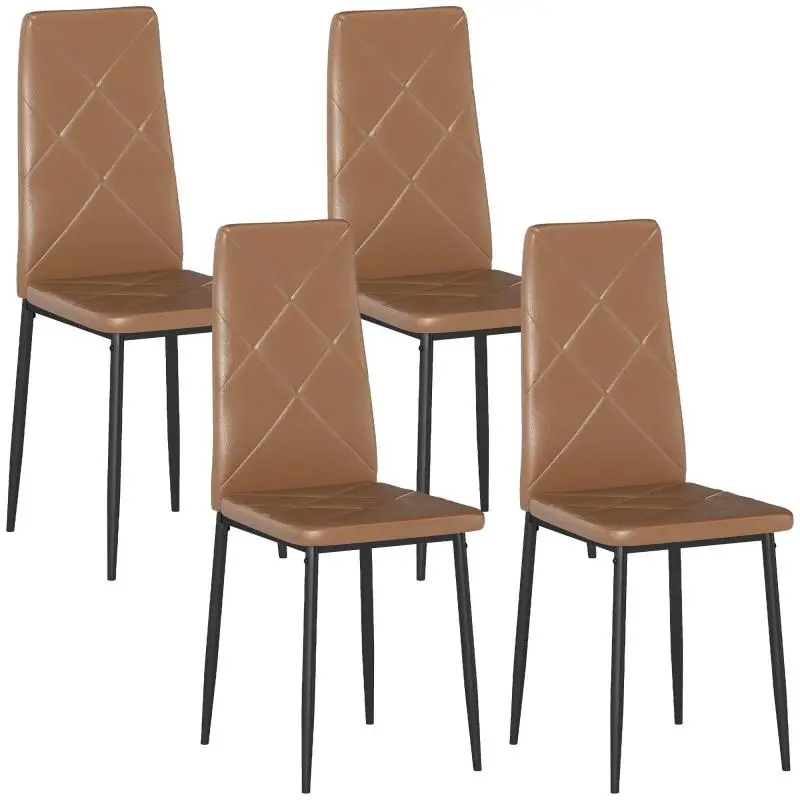 Set of 4 High-Back Dining Chairs, Brown