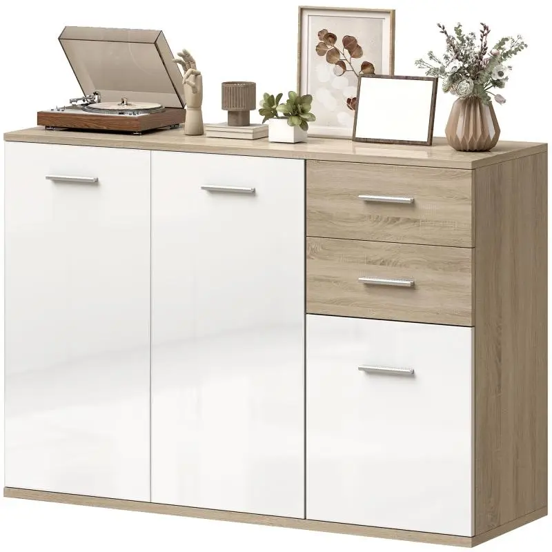Sideboard with 2 Drawers and Adjustable Shelf, White
