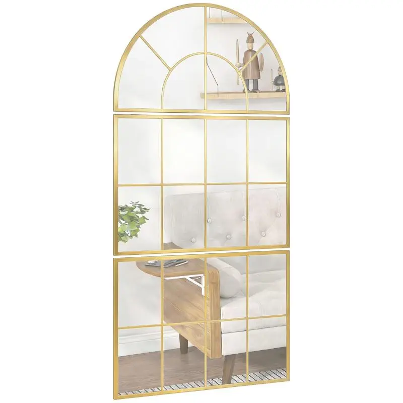 Arched Window-Style Wall Mirror Set, Gold Frame