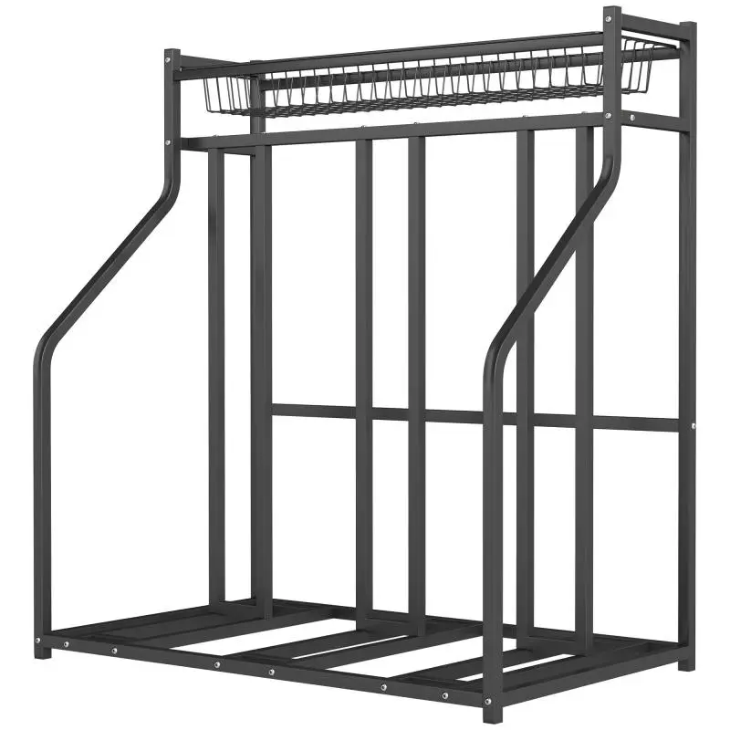3-Bike Parking Stand with Basket and Hooks, Black