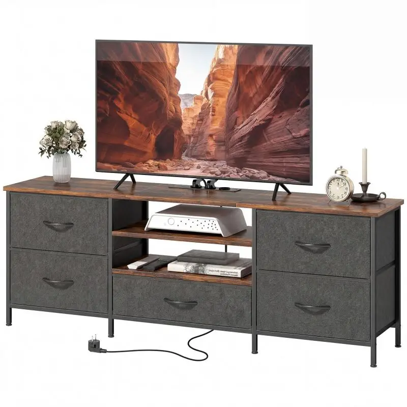 TV Stand with Charging Function, 140 cm, Brown