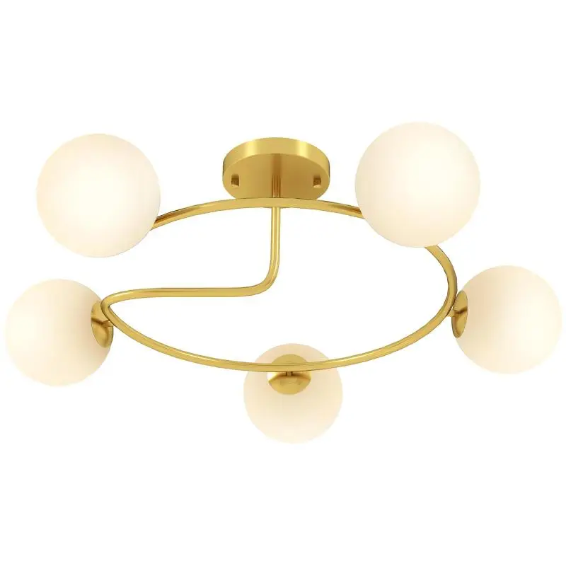 Five-Light Semi-Flush Ceiling Light, Gold and White