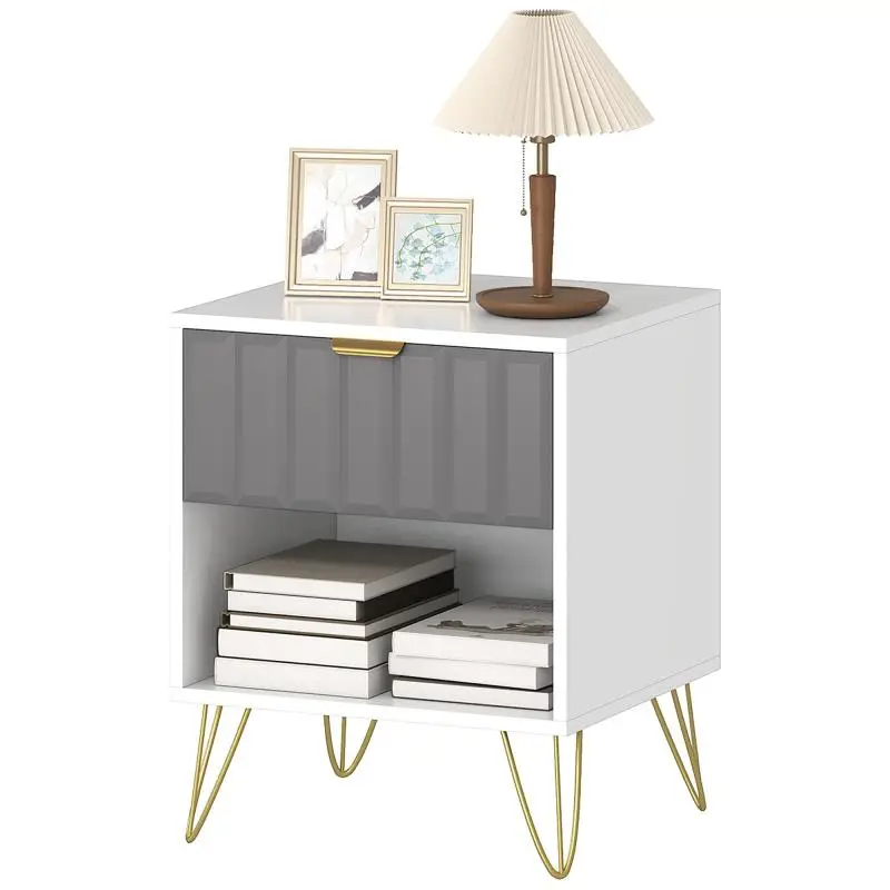 Bedside Table with Drawer and Shelf, 55 cm