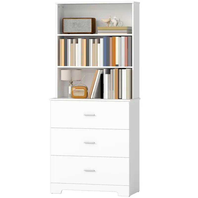 6-Tier Bookcase with 3 Drawers, White