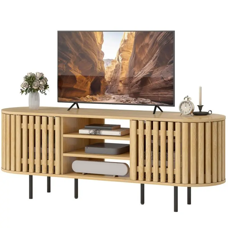 TV Stand for 60 Inch TV with Slatted Doors