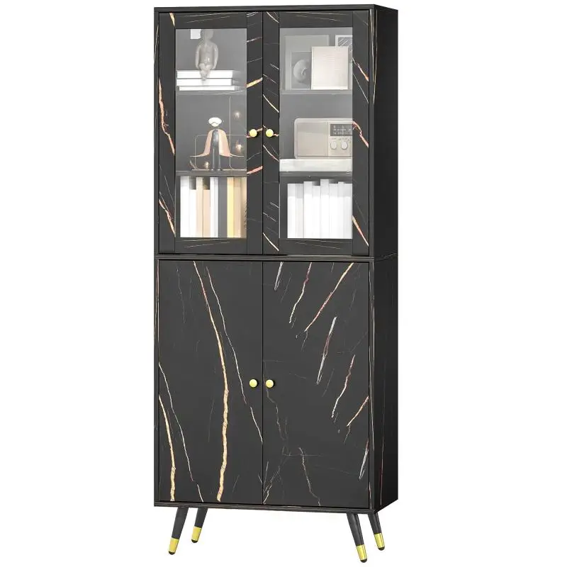 Bookcase with Glass Doors and Cupboard, 170 cm, Black
