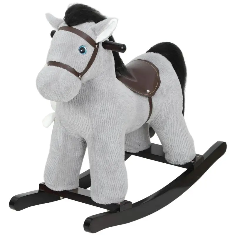 Plush Rocking Horse with Sound, Grey