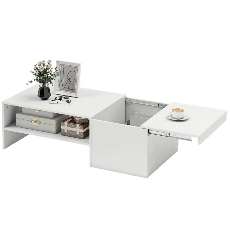 Rectangular Coffee Table with Sliding Top, White