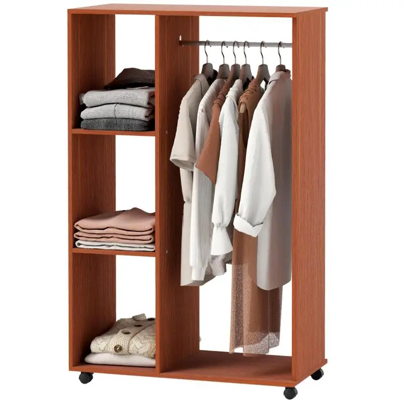 Mobile Open Wardrobe with Shelves, Walnut