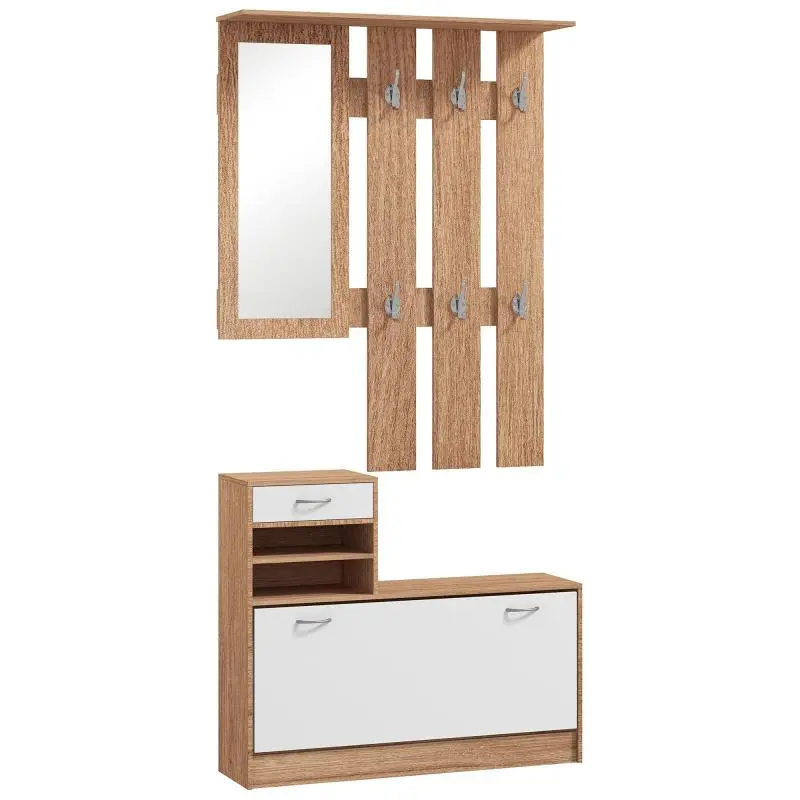 Hallway Coat Rack with Mirror and Shoe Bench