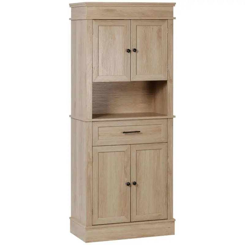 Tall Kitchen Cabinet with Drawer and Open Compartment