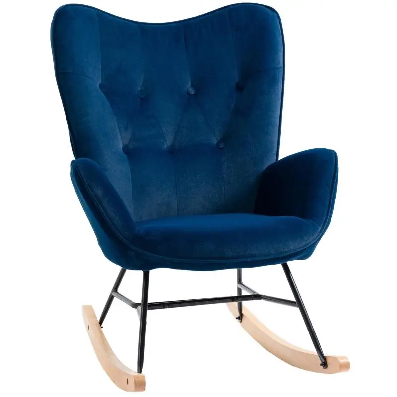 Rocking Nursing Chair with Velvet Upholstery, Blue