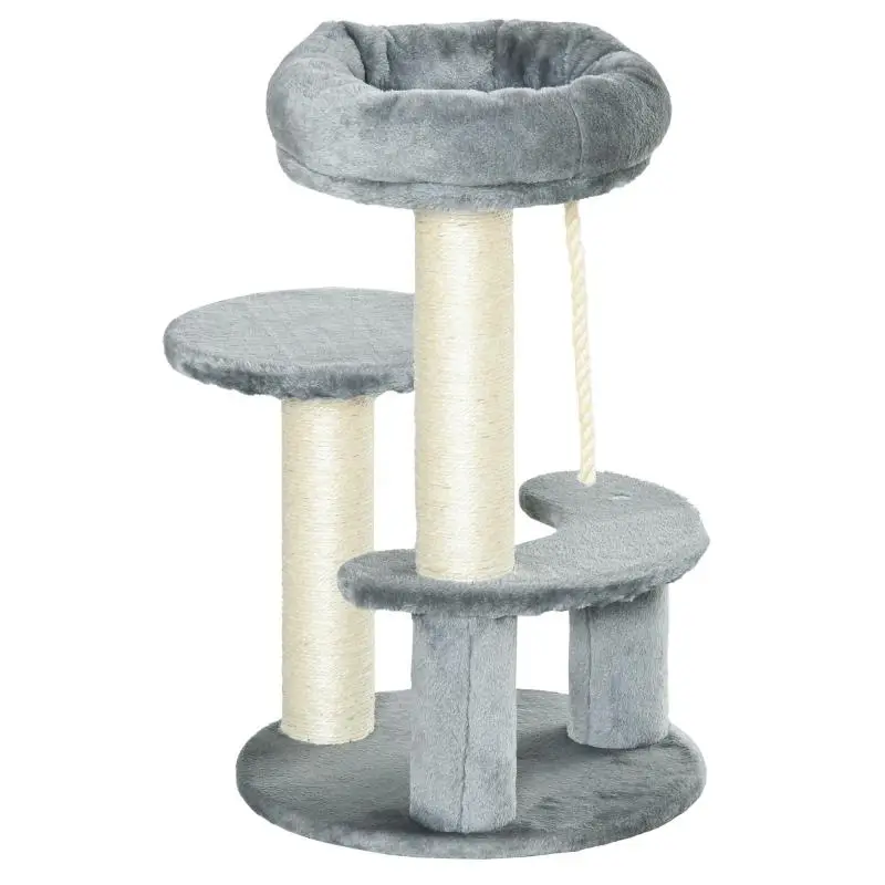 Cat Tree with 3 Platforms and Climbing Rope, Grey