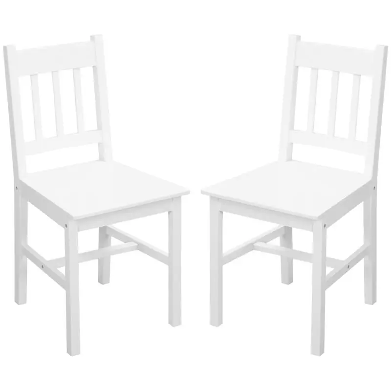 Set of 2 Solid Pine Dining Chairs, White