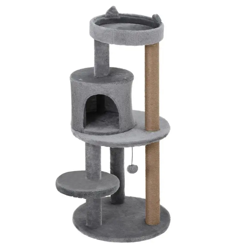Grey Cat Tree with Scratching Posts and Hideaway