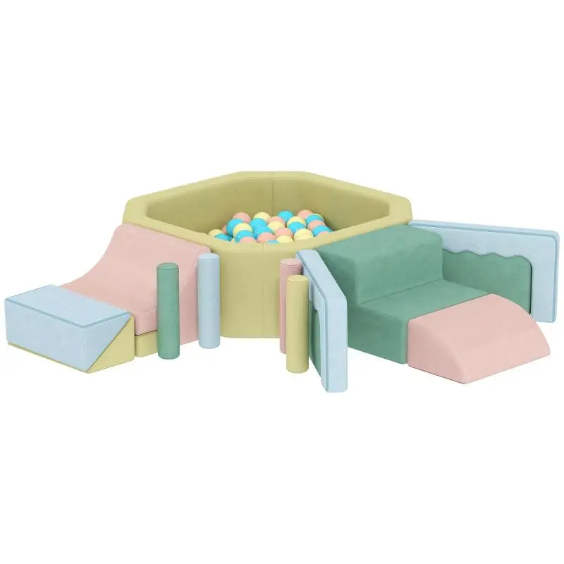 15-piece soft building block set, 200 plastic balls, ball pit for toddlers, indoor, foam, colorful