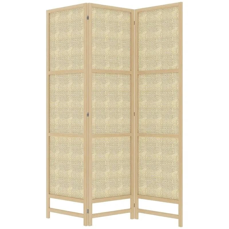 3-panel room divider, 180 cm foldable screen, freestanding room divider with handwoven design for home, natural