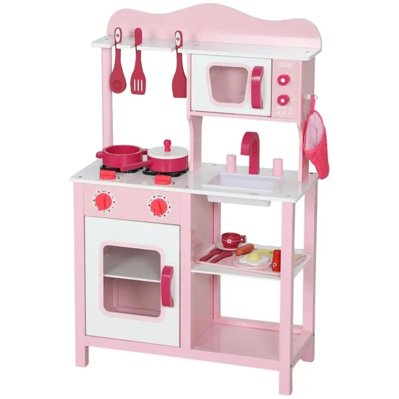 Wooden Play Kitchen with Sound Effects, Pink