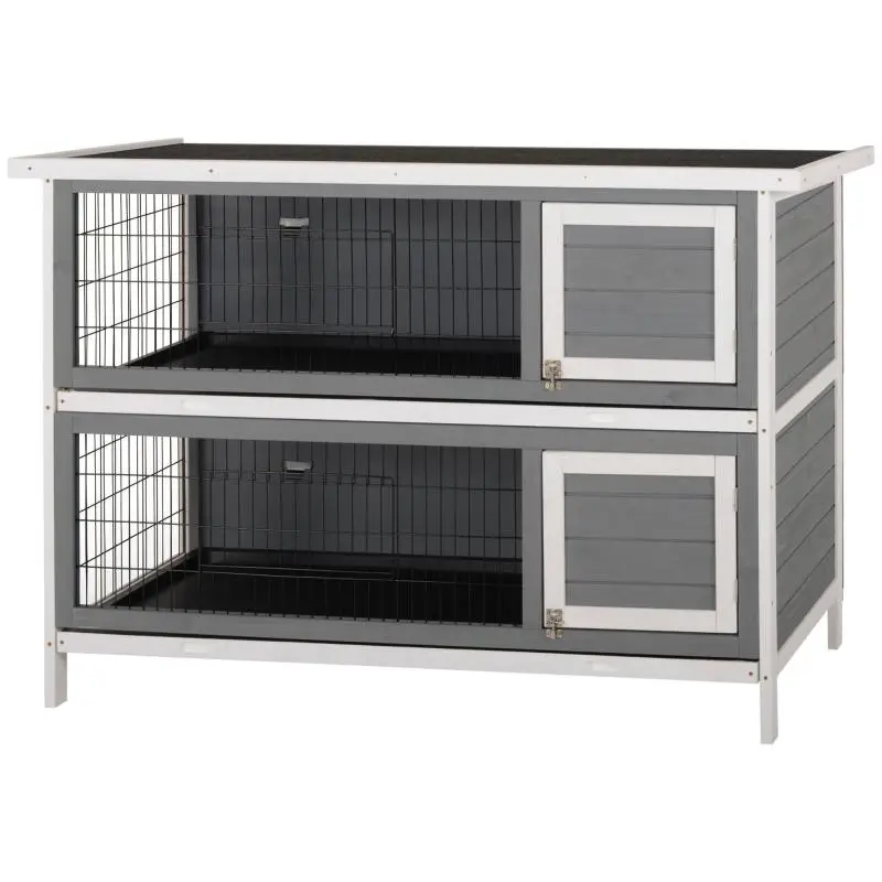 Two-Storey Small Animal Hutch, Grey and White