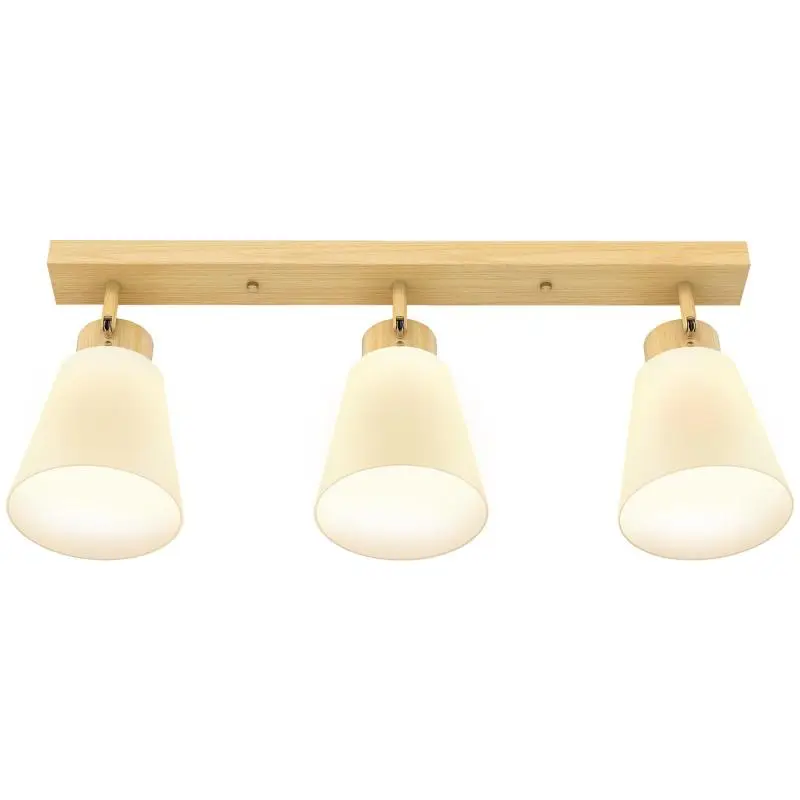 Ceiling Light with 3 Adjustable Heads, Natural Wood